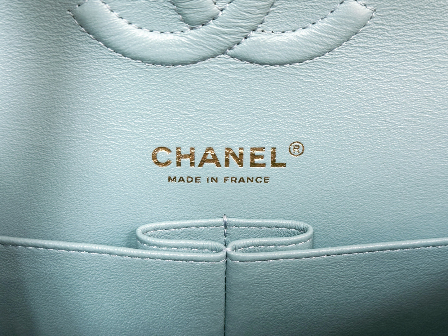 Chanel Classic Flap Medium 20C Tiffany Blue Caviar Light Gold Hardware 2943 holo card