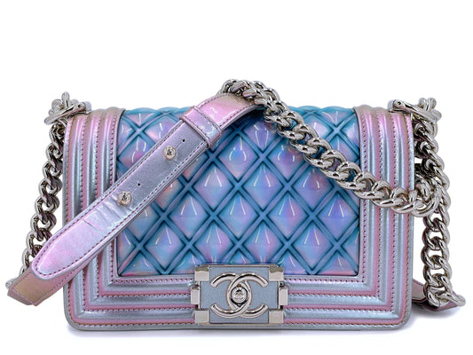 Chanel Mermaid Boy Bag Purple 18S Small Iridescent Water Flap