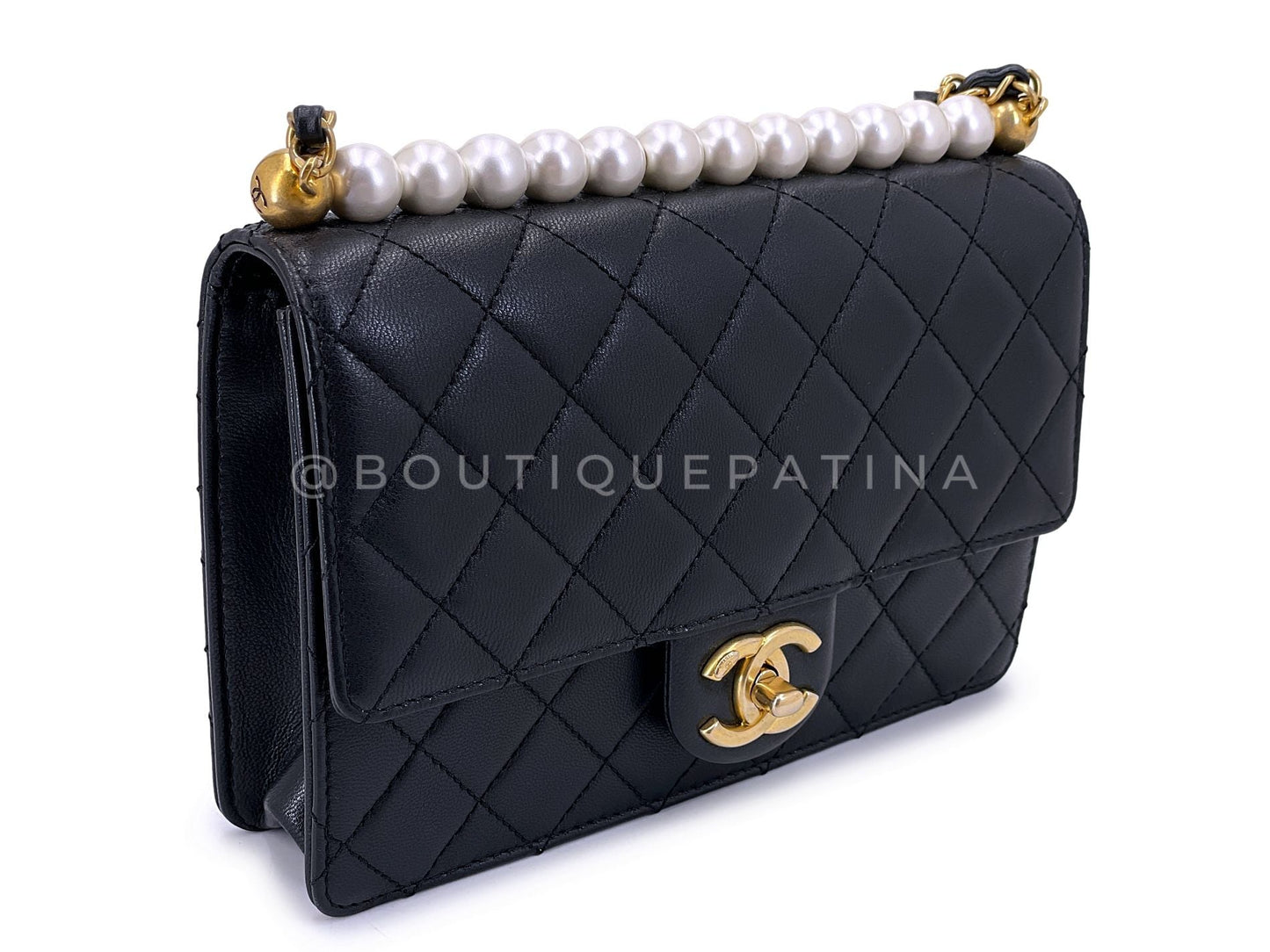 Pristine 19S Chanel Chic Pearls Quilted Flap Bag Black GHW DJ9
