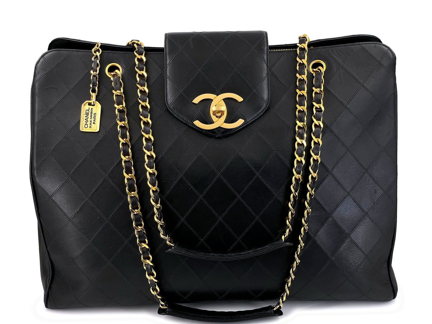 Chanel Vintage Black Supermodel XL Weekender Tote Bag 24k GHW WR2