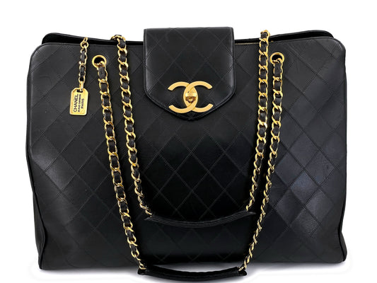 Chanel Vintage Black Supermodel XL Weekender Tote Bag 24k GHW WR2