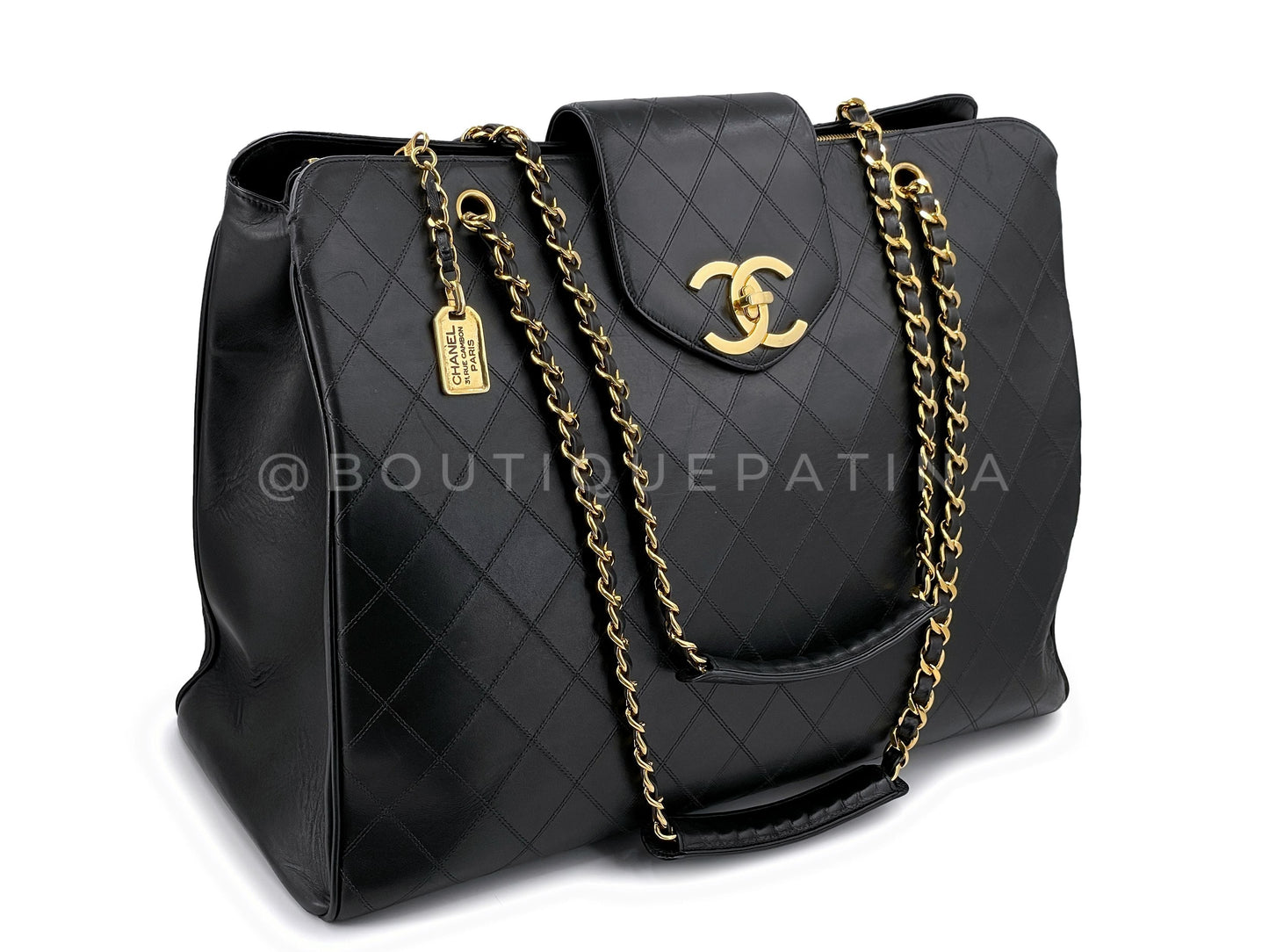 Chanel Vintage Black Supermodel XL Weekender Tote Bag 24k GHW WR2