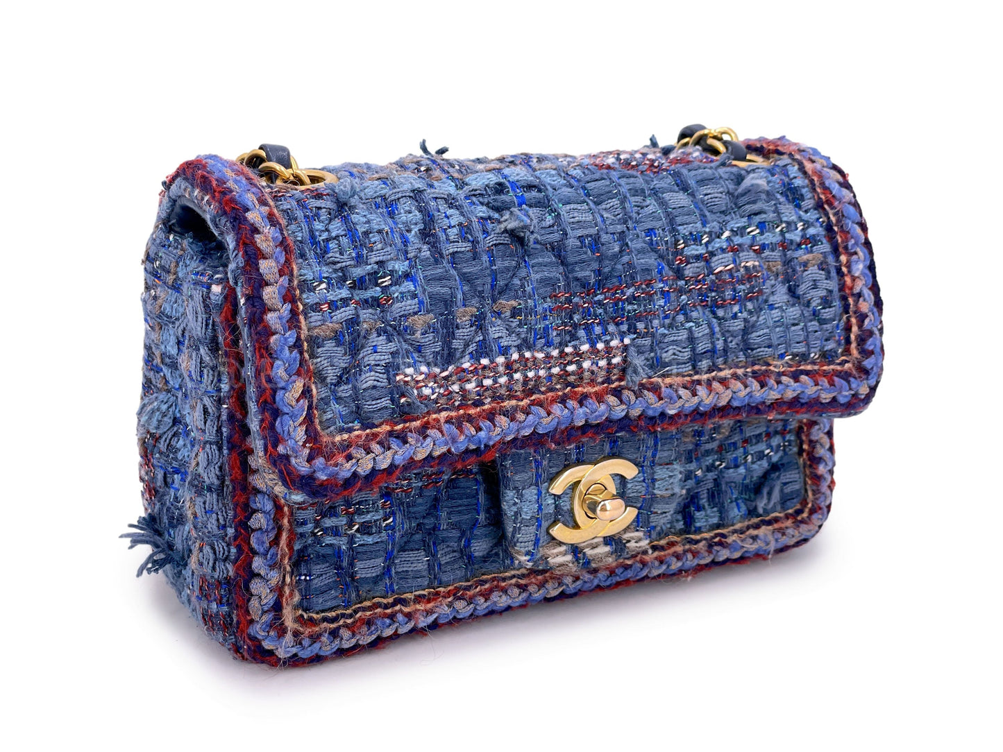 Chanel 2018 Paris Hamburg Blue Tweed Rectangular Mini Flap Bag