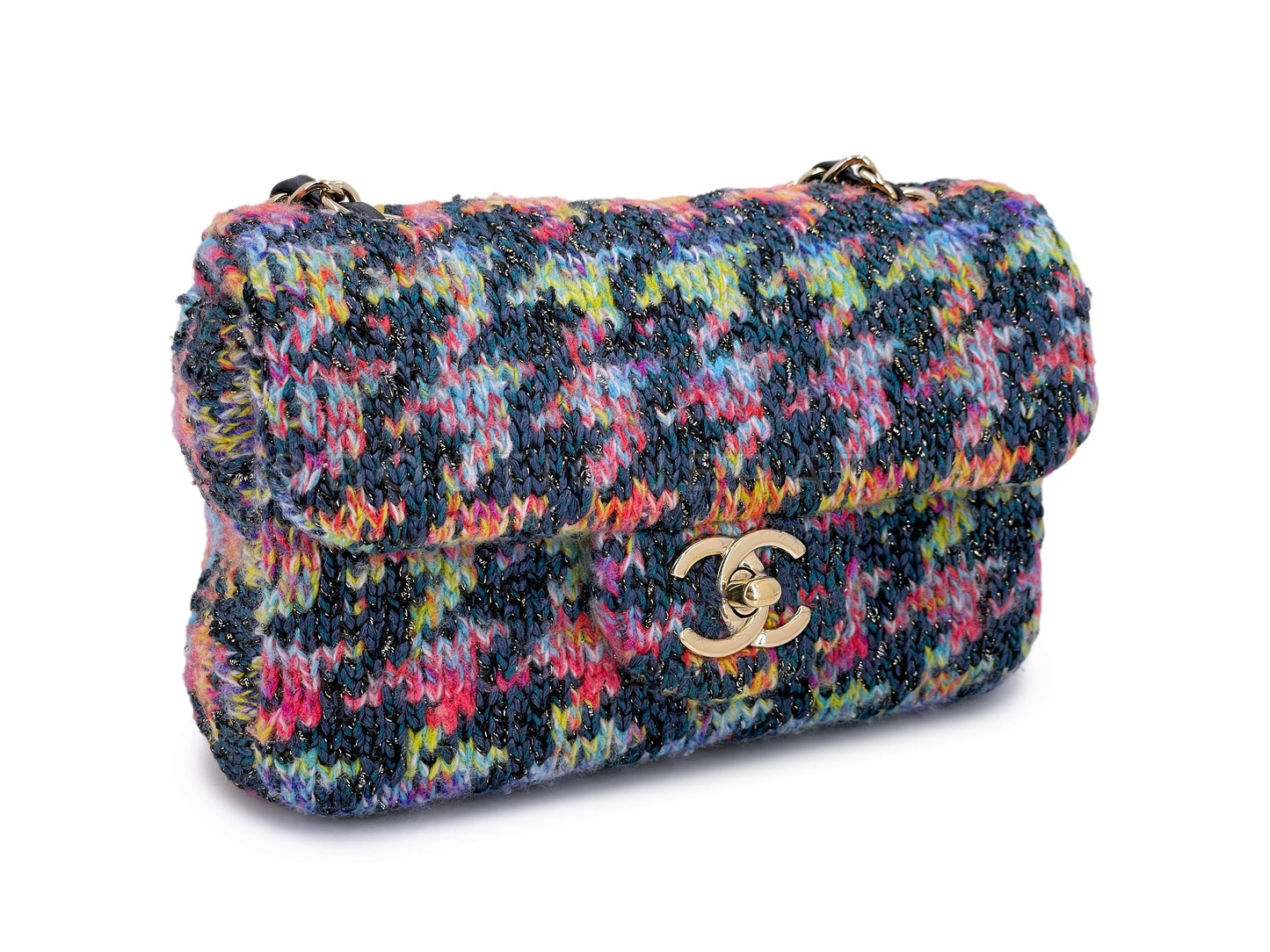 Chanel Rainbow Tweed Houndstooth Wool Rectangular Mini Flap Bag GHW