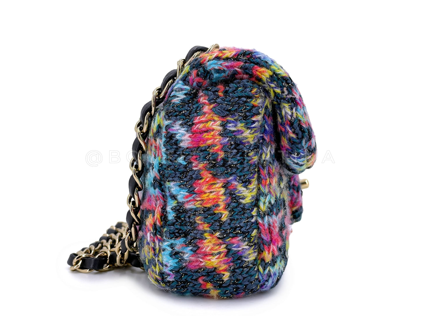 Chanel Rainbow Tweed Houndstooth Wool Rectangular Mini Flap Bag GHW