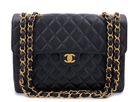 Chanel 1998 Vintage Black Caviar Jumbo Classic Flap Bag 24k GHW