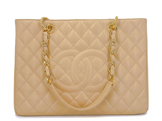 Pristine 2014 Chanel Beige Caviar Grand Shopper Tote GST Bag GHW