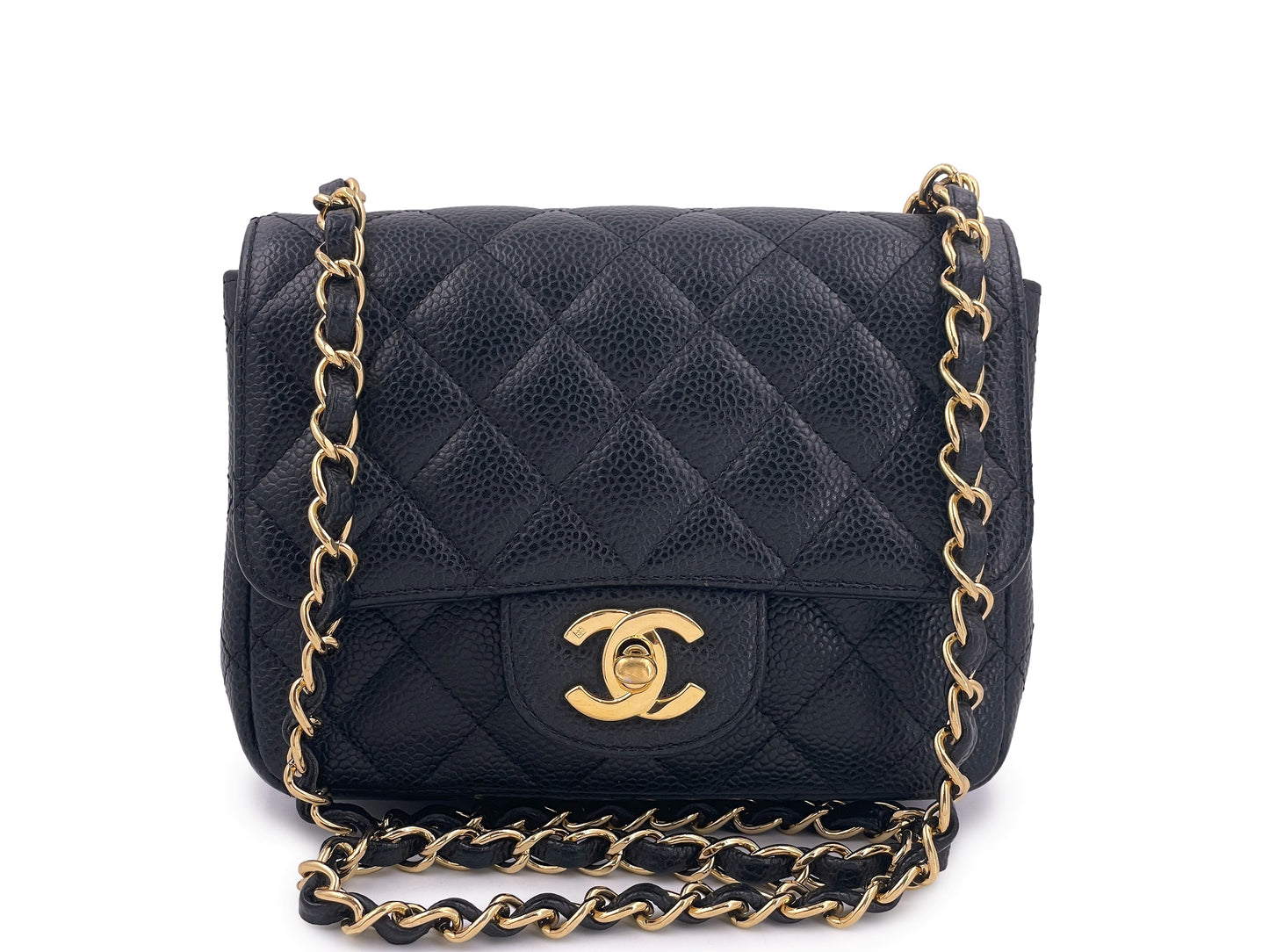 Chanel 2008 Vintage Black Caviar Classic Square Mini Flap Bag 24k GHW