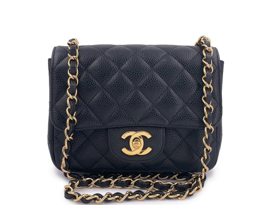 Chanel 2008 Vintage Black Caviar Classic Square Mini Flap Bag 24k GHW
