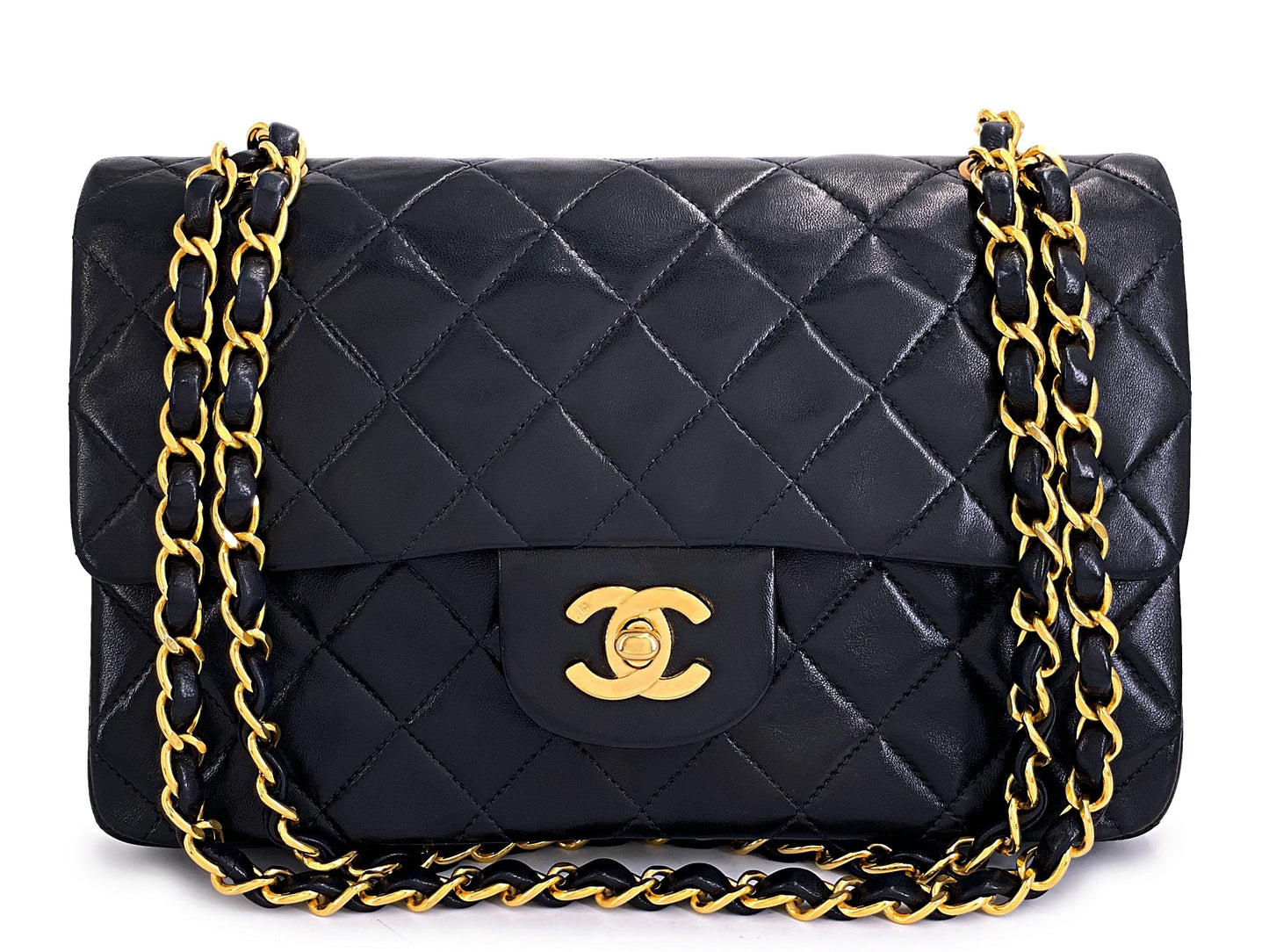 Chanel 1992 Vintage Black Lambskin Small Classic Double Flap Bag 24k GHW AGE