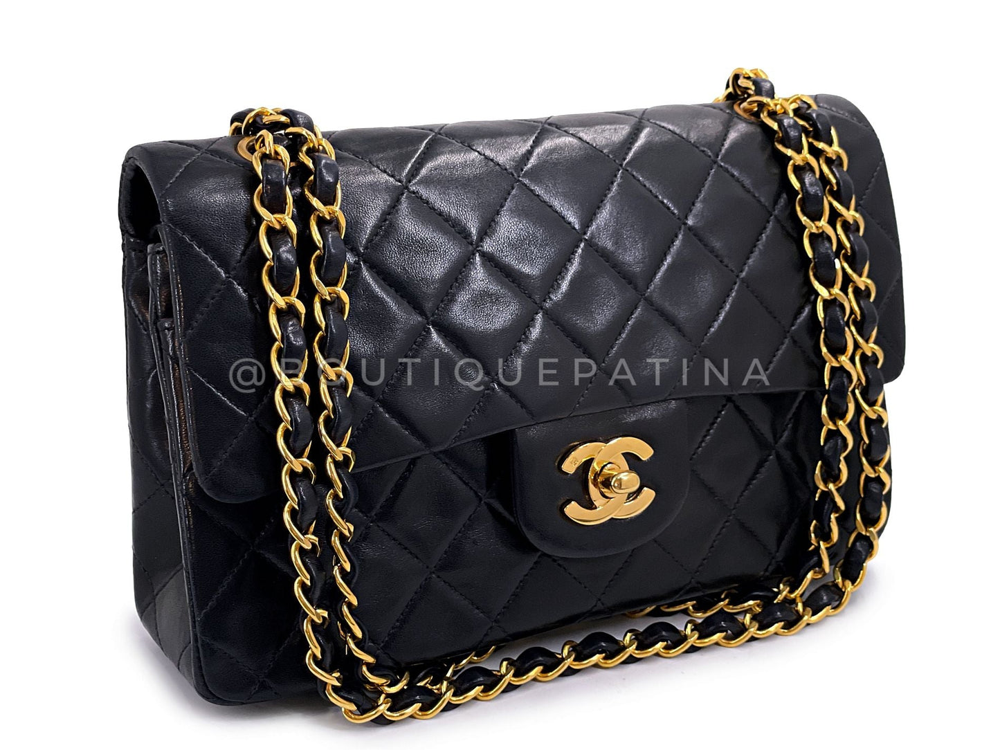 Chanel 1992 Vintage Black Lambskin Small Classic Double Flap Bag 24k GHW AGE