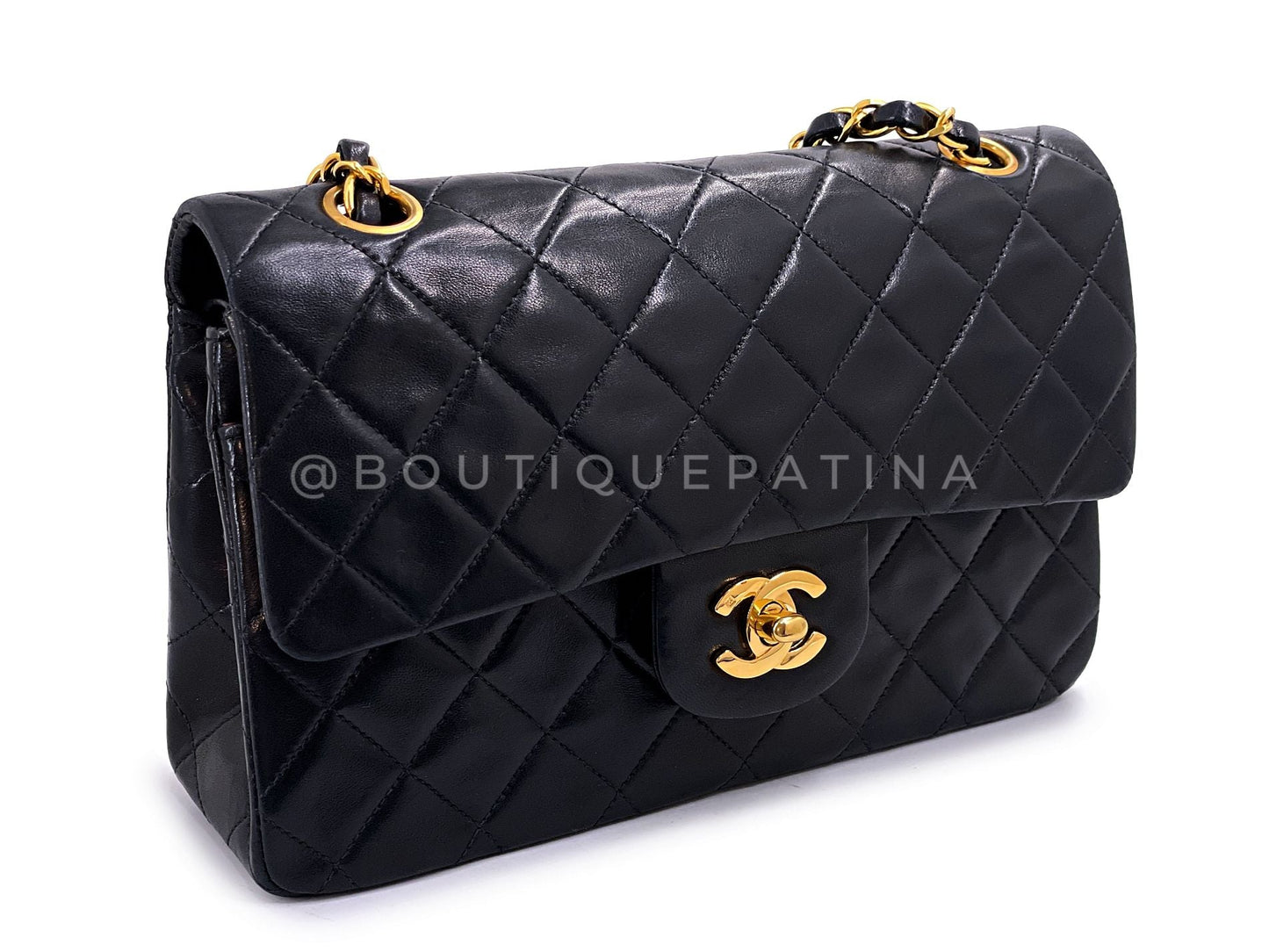 Chanel 1992 Vintage Black Lambskin Small Classic Double Flap Bag 24k GHW AGE