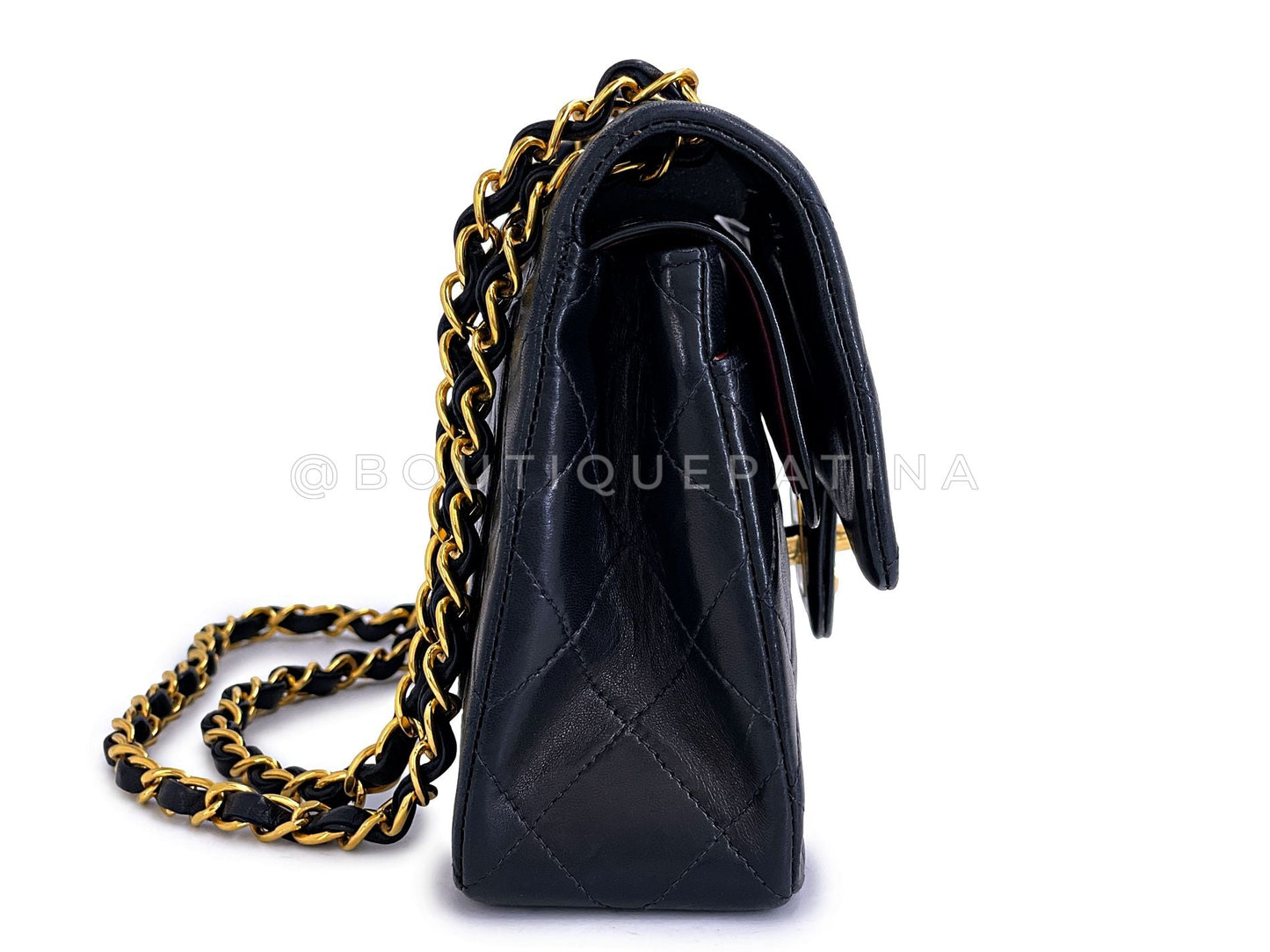 Chanel 1992 Vintage Black Lambskin Small Classic Double Flap Bag 24k GHW AGE