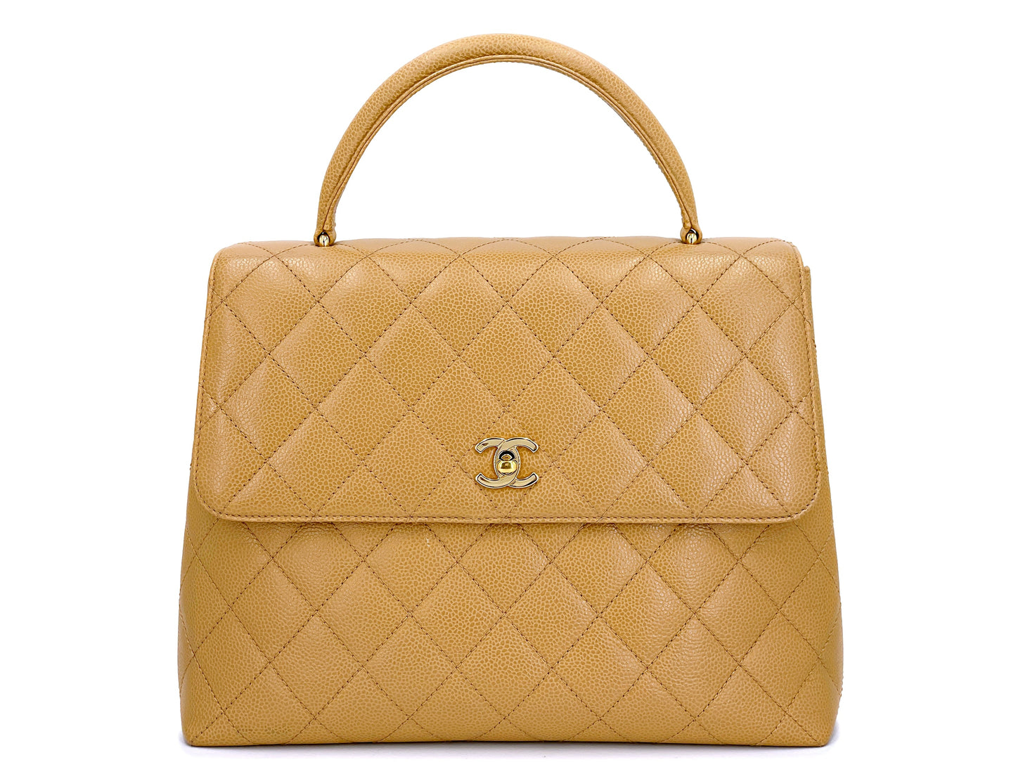 Chanel 2000 Vintage Caramel Beige Kelly Handle Bag 24k GHW