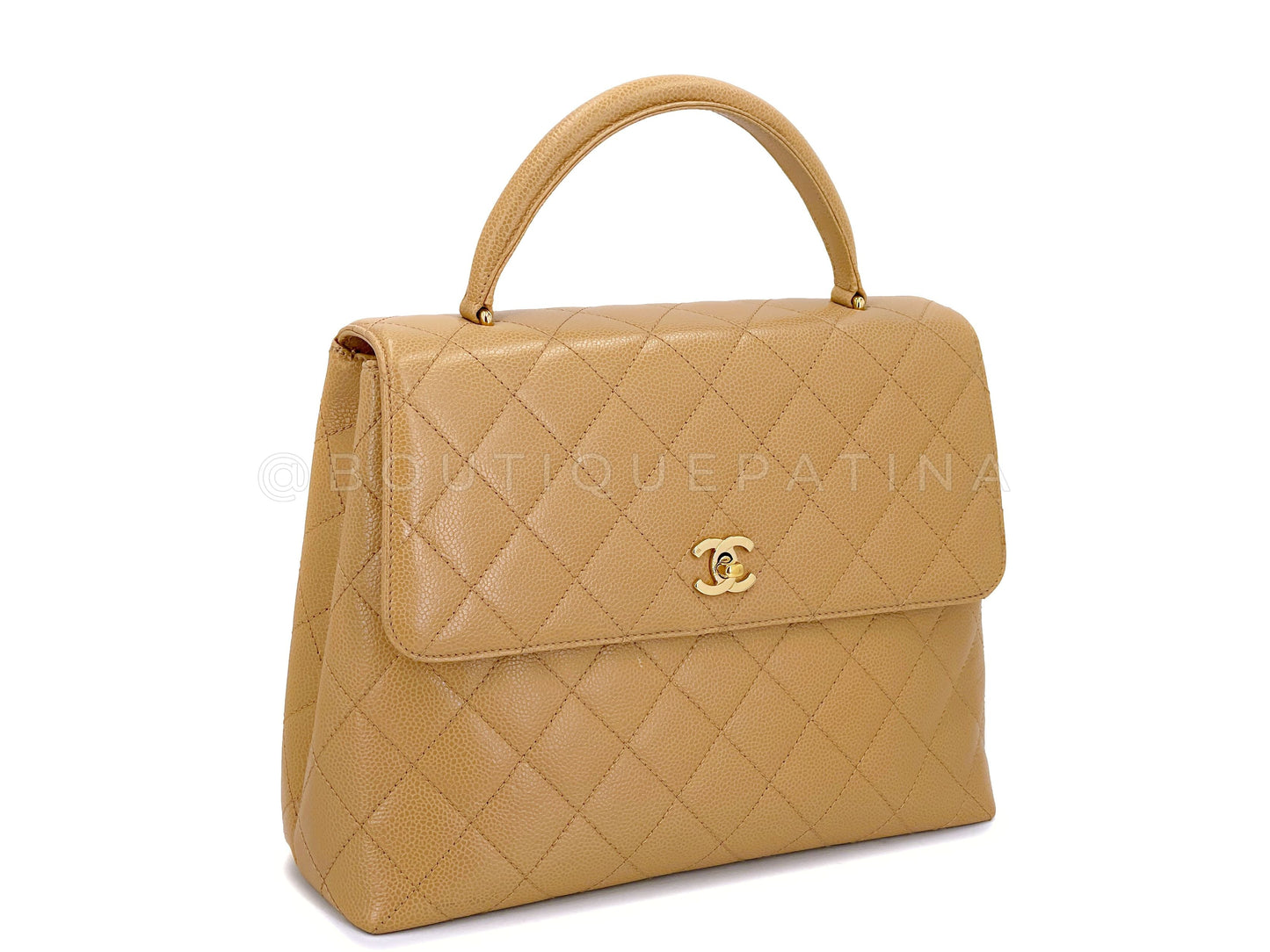 Chanel 2000 Vintage Caramel Beige Kelly Handle Bag 24k GHW