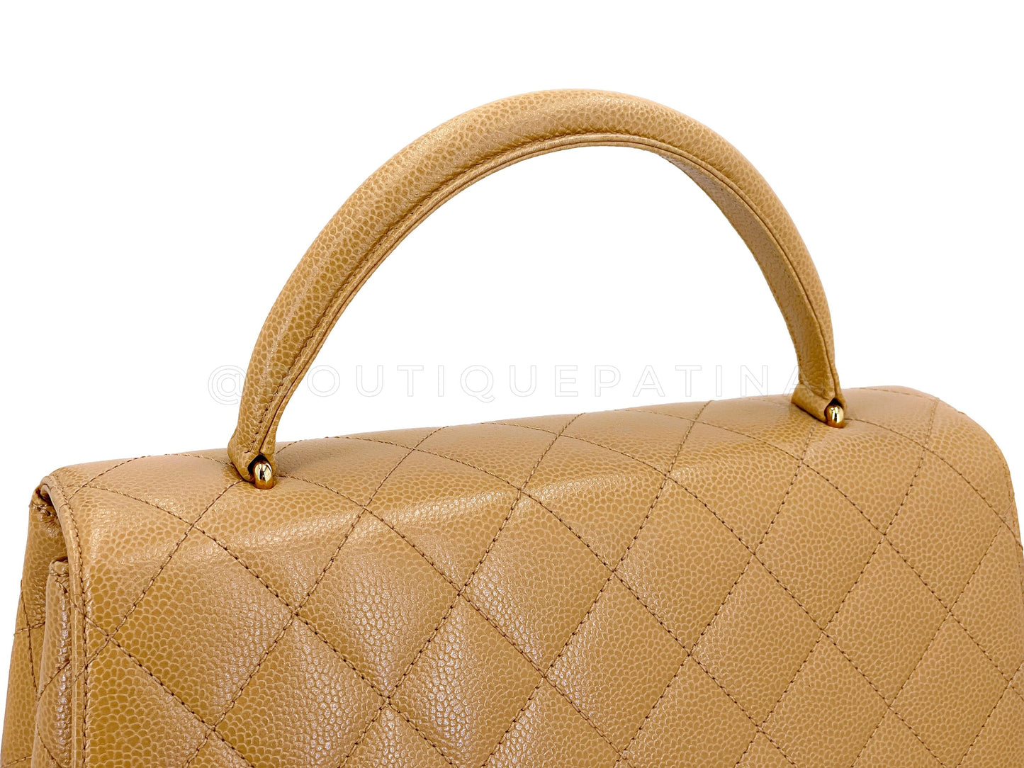 Chanel 2000 Vintage Caramel Beige Kelly Handle Bag 24k GHW