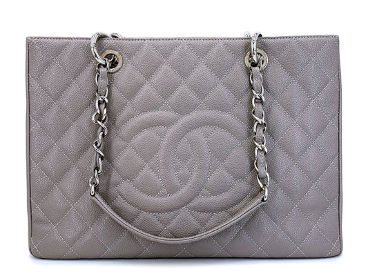 Chanel Gray Caviar Grand Shopper Tote GST Bag SHW
