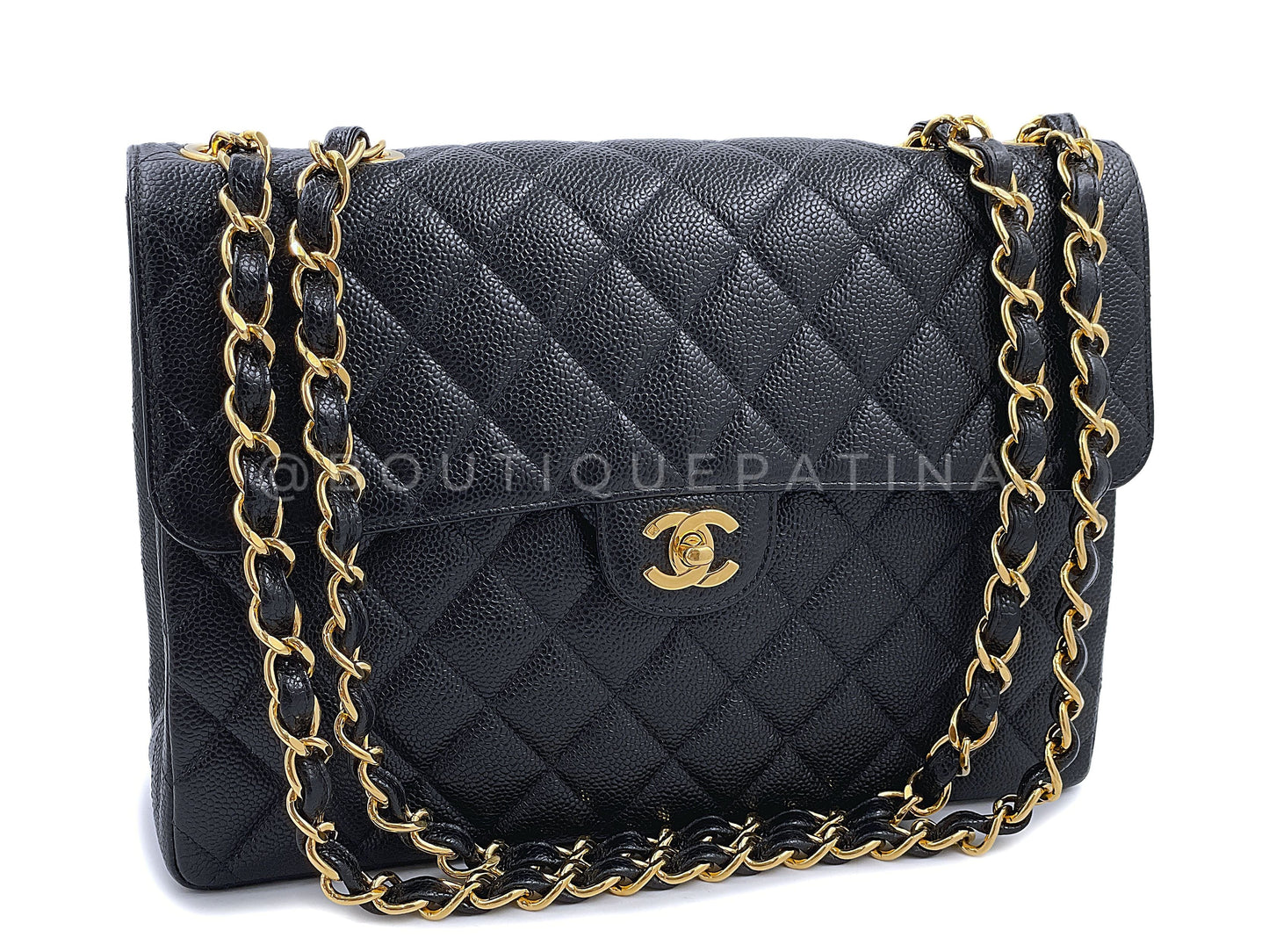 Chanel Black Caviar Jumbo Flap Bag 2002 Pristine Vintage Classic 24k GHW
