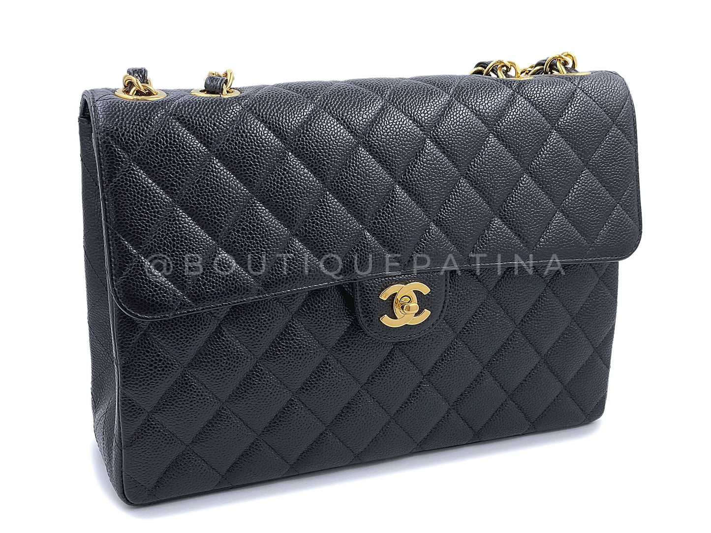 Chanel Black Caviar Jumbo Flap Bag 2002 Pristine Vintage Classic 24k GHW