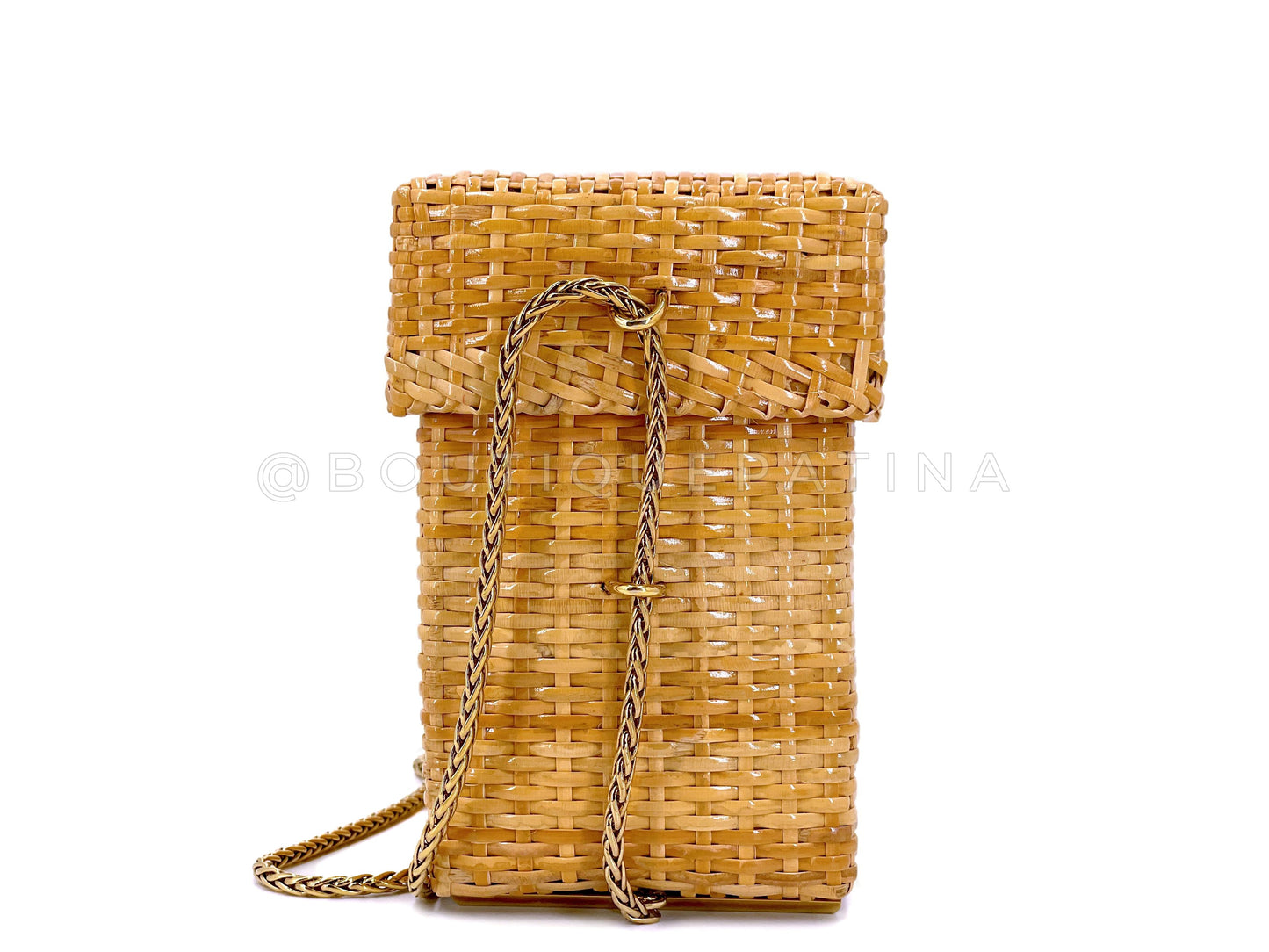 Chanel Vintage Wicker Bag Mini Picnic Basket Rattan with Chain K8Q