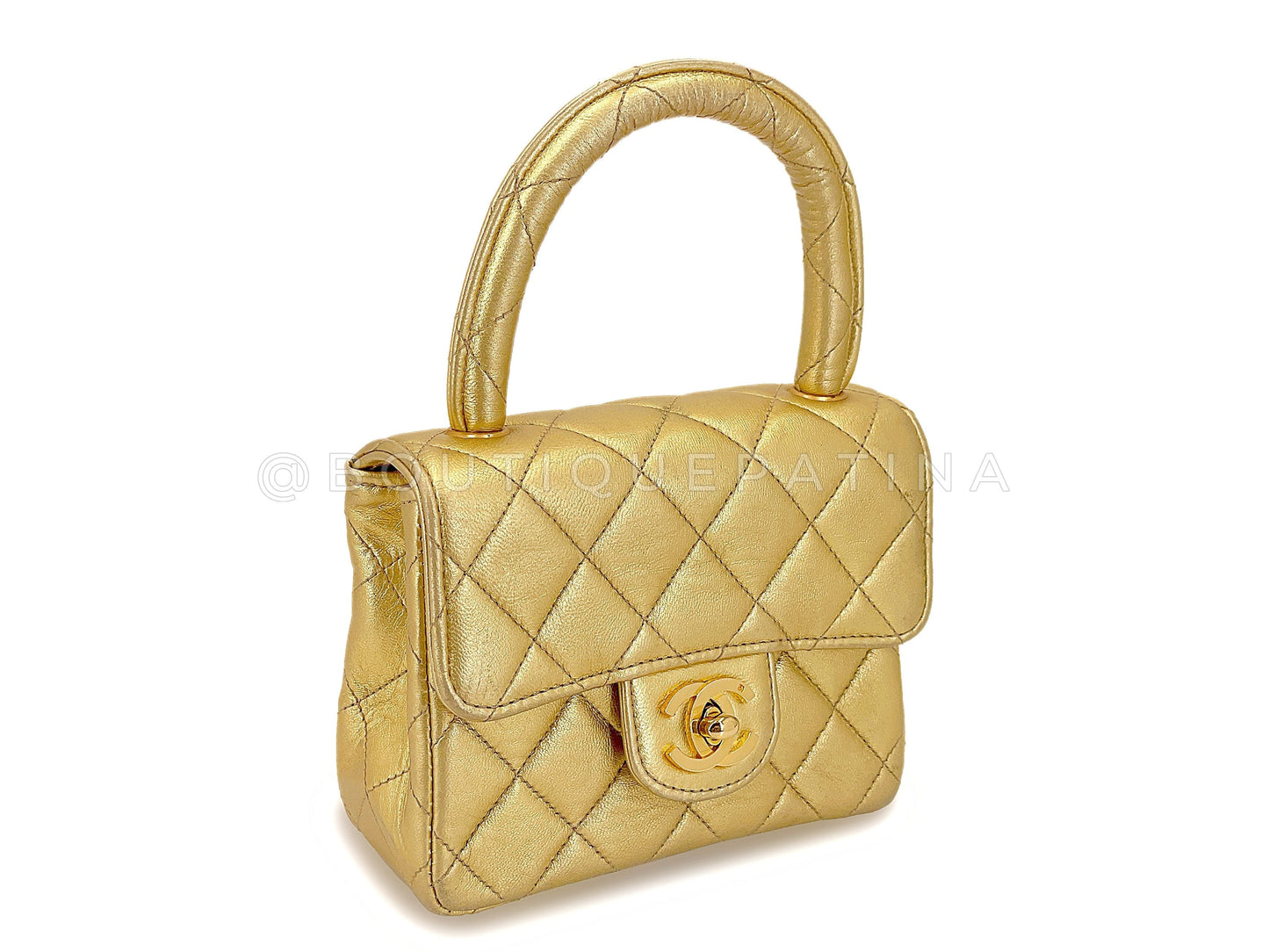 Chanel Gold Mini Kelly Bag Vintage 1994 "Child" Extra Square O3E