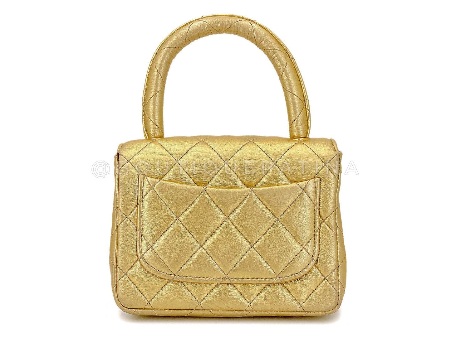 Chanel Gold Mini Kelly Bag Vintage 1994 "Child" Extra Square O3E