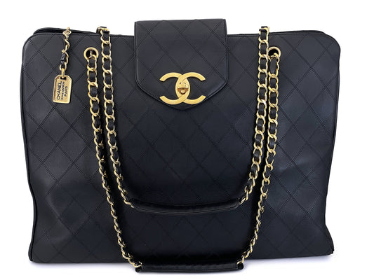 Chanel Supermodel Tote Bag Vintage 1994 Black Quilted XL Weekender 24k GHW WR2