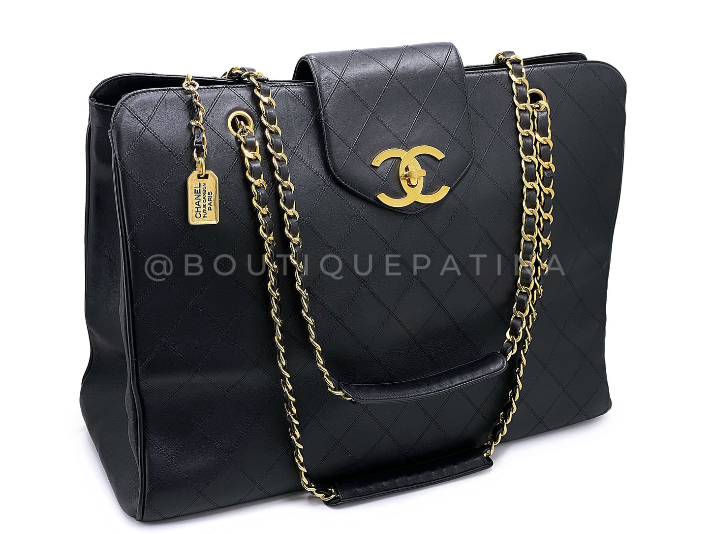 Chanel Supermodel Tote Bag Vintage 1994 Black Quilted XL Weekender 24k GHW WR2