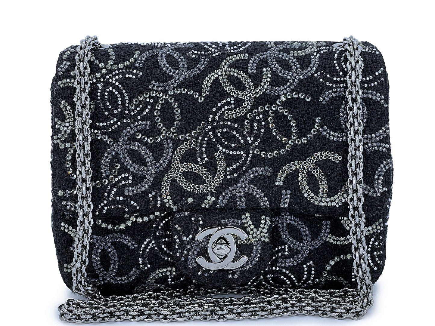 Chanel 2010 Black Paris-Shanghai Pudong Crystals Mini Flap Bag RHW 7S3