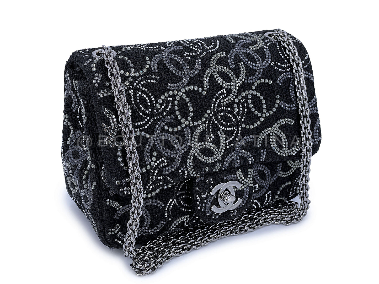 Chanel 2010 Black Paris-Shanghai Pudong Crystals Mini Flap Bag RHW 7S3