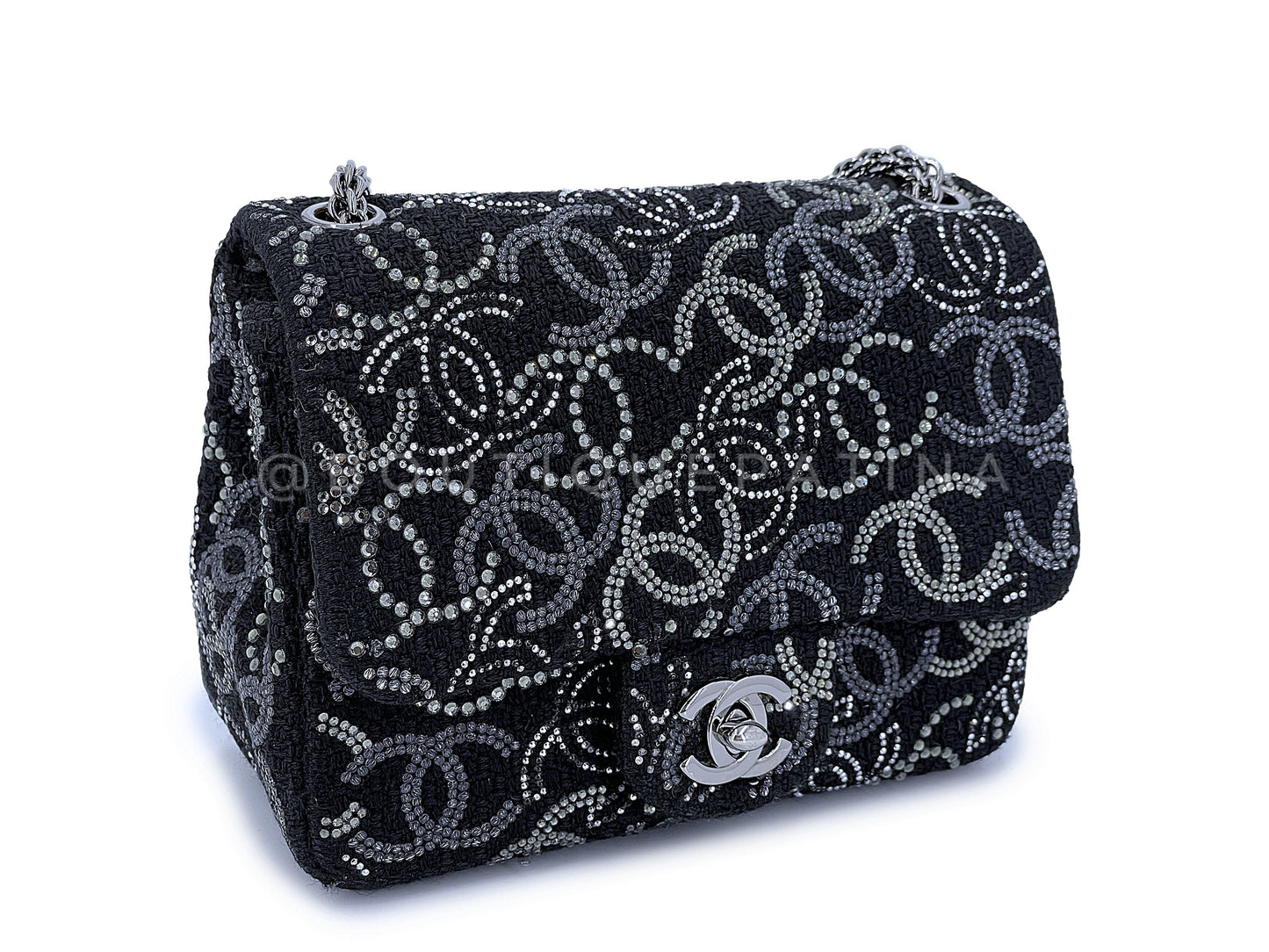 Chanel 2010 Black Paris-Shanghai Pudong Crystals Mini Flap Bag RHW 7S3