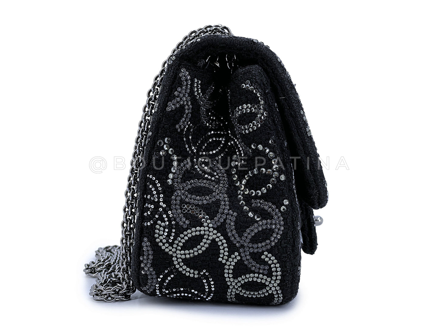 Chanel 2010 Black Paris-Shanghai Pudong Crystals Mini Flap Bag RHW 7S3