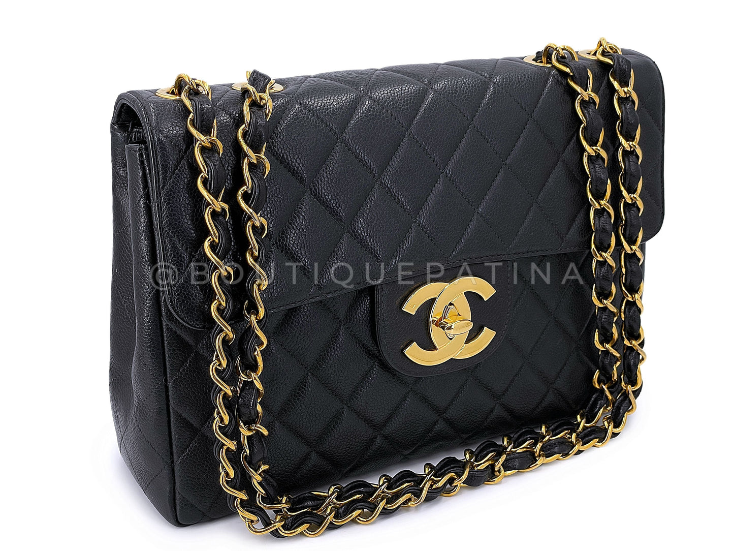 Chanel Vintage Caviar Jumbo Flap Bag 1997 Black Classic 24k GHW THW