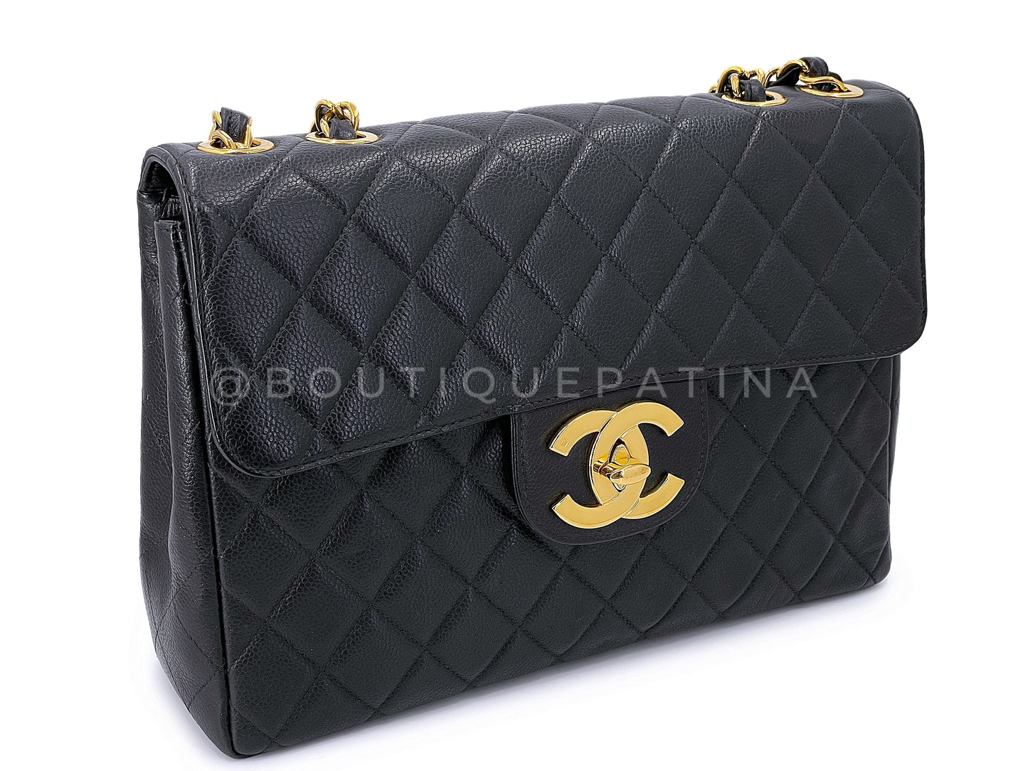 Chanel Vintage Caviar Jumbo Flap Bag 1997 Black Classic 24k GHW THW