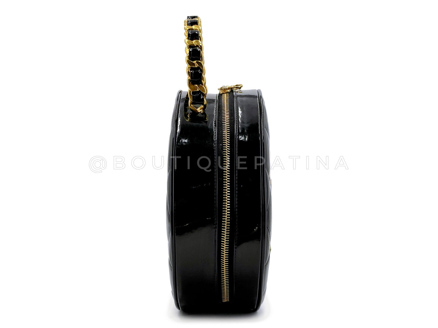 Rare Chanel 1995 "Barbie" Round Patent Circle Vanity Case Bag 24k GHW