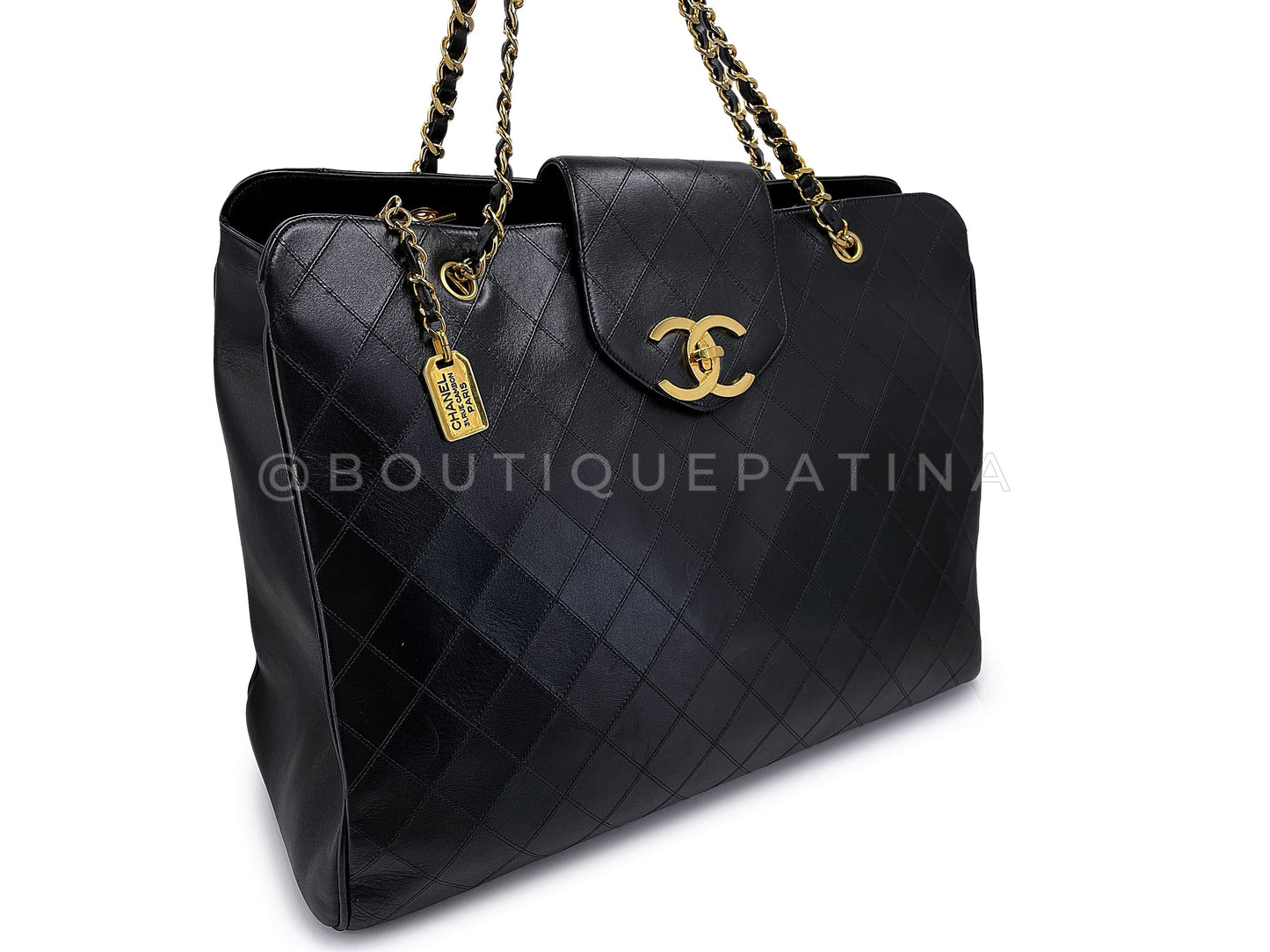 Chanel Vintage Black Quilted Supermodel XL Weekender Tote Bag 24k GHW