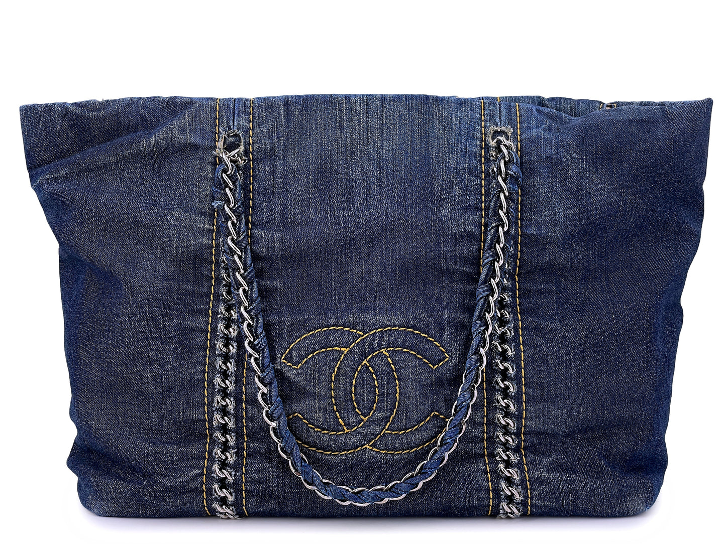 Chanel Vintage 2007 Denim Luxury Ligne Soft Tote Bag SHW