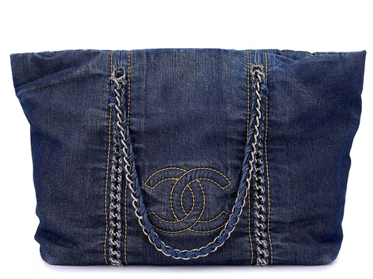 Chanel Vintage 2007 Denim Luxury Ligne Soft Tote Bag SHW
