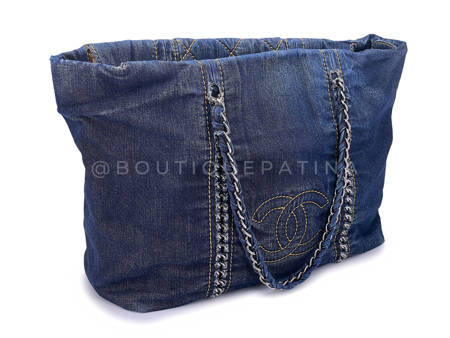 Chanel Vintage 2007 Denim Luxury Ligne Soft Tote Bag SHW