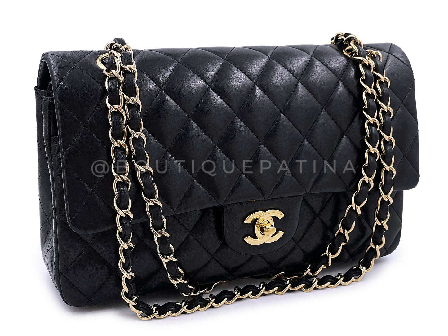 Chanel 2008 Vintage Black Medium Classic Double Flap Bag 24k GHW Lambskin 0O3