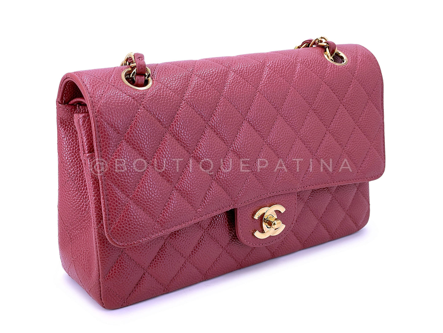 Pristine Chanel Dark Pink Vintage Caviar Medium Classic Double Flap Bag 24k GHW