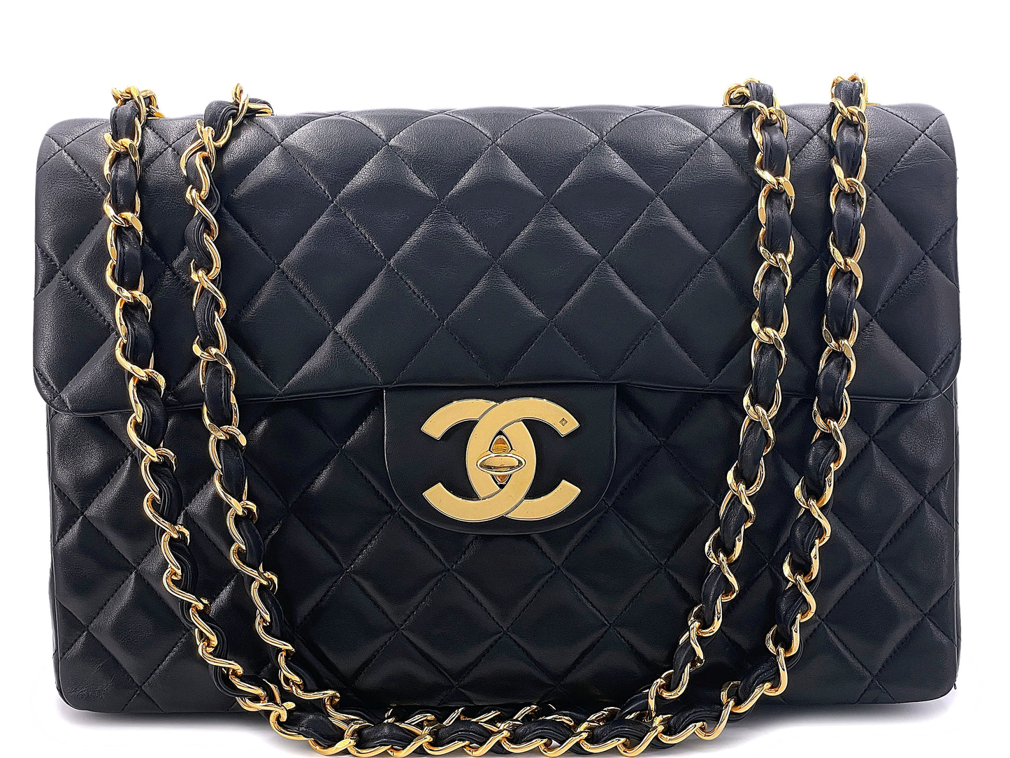 Chanel 1994 Vintage Black Maxi Classic Flap Bag 24k GHW FTD
