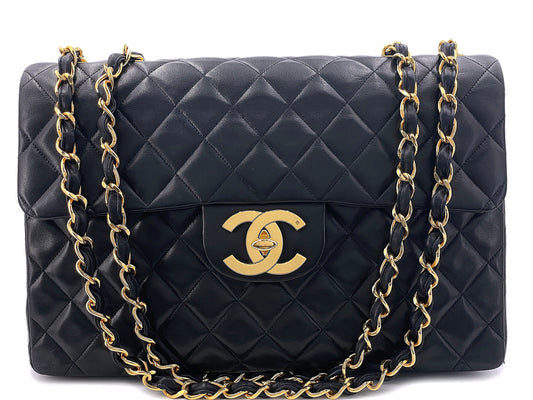 Chanel 1994 Vintage Black Maxi Classic Flap Bag 24k GHW FTD