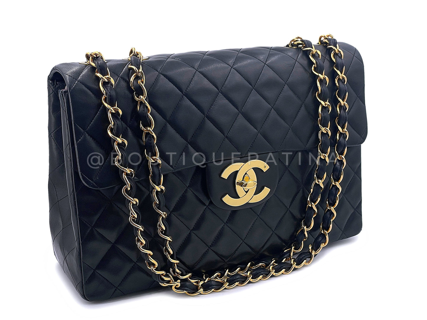 Chanel 1994 Vintage Black Maxi Classic Flap Bag 24k GHW FTD