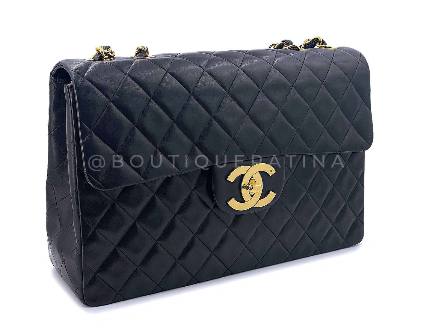 Chanel 1994 Vintage Black Maxi Classic Flap Bag 24k GHW FTD