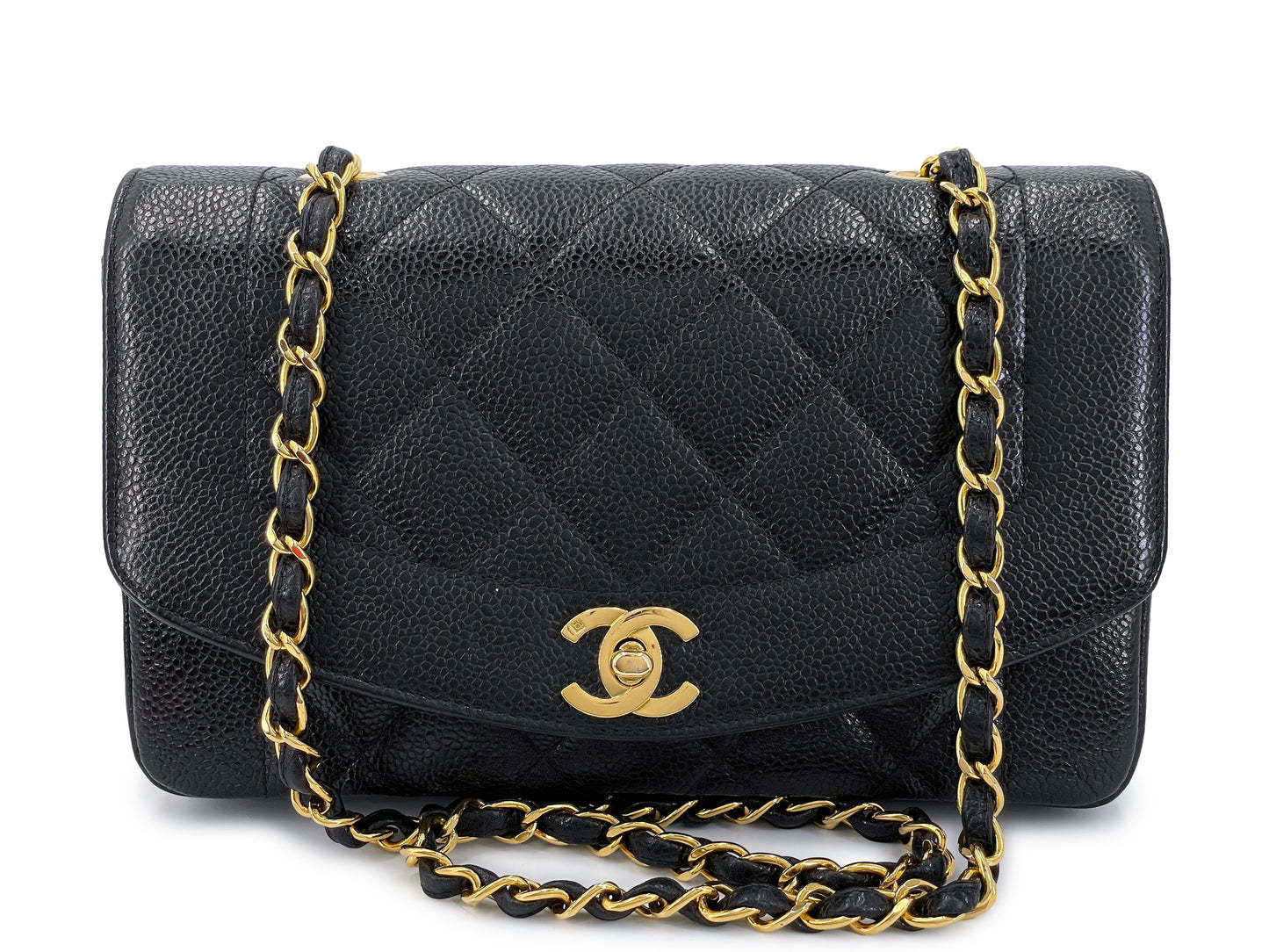Chanel Vintage 1994 Black Caviar Small Diana Flap Bag 24k GHW LS4