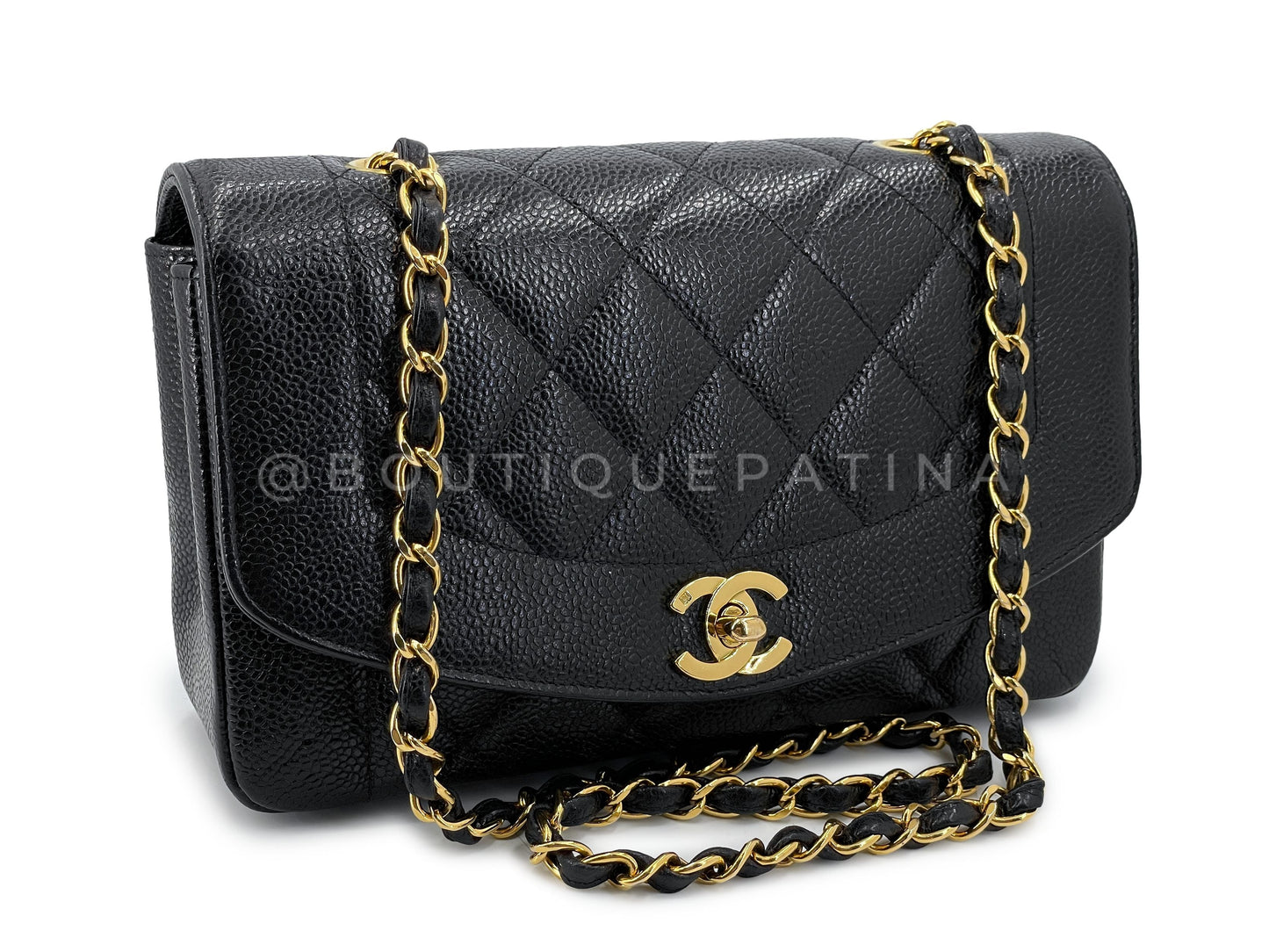 Chanel Vintage 1994 Black Caviar Small Diana Flap Bag 24k GHW LS4
