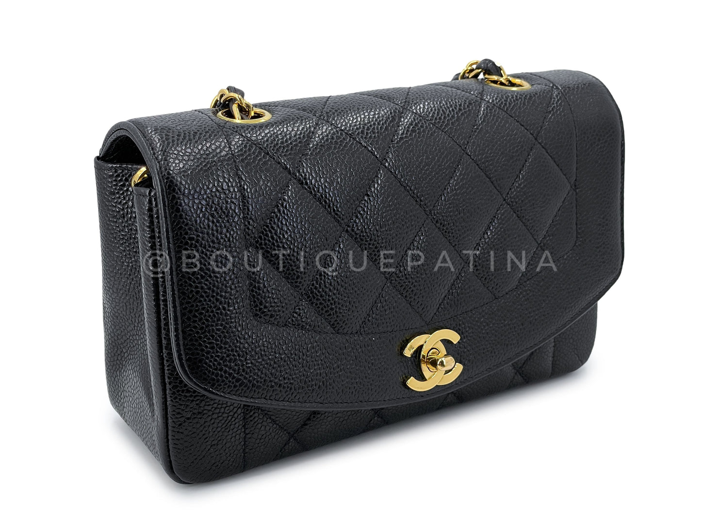 Chanel Vintage 1994 Black Caviar Small Diana Flap Bag 24k GHW LS4