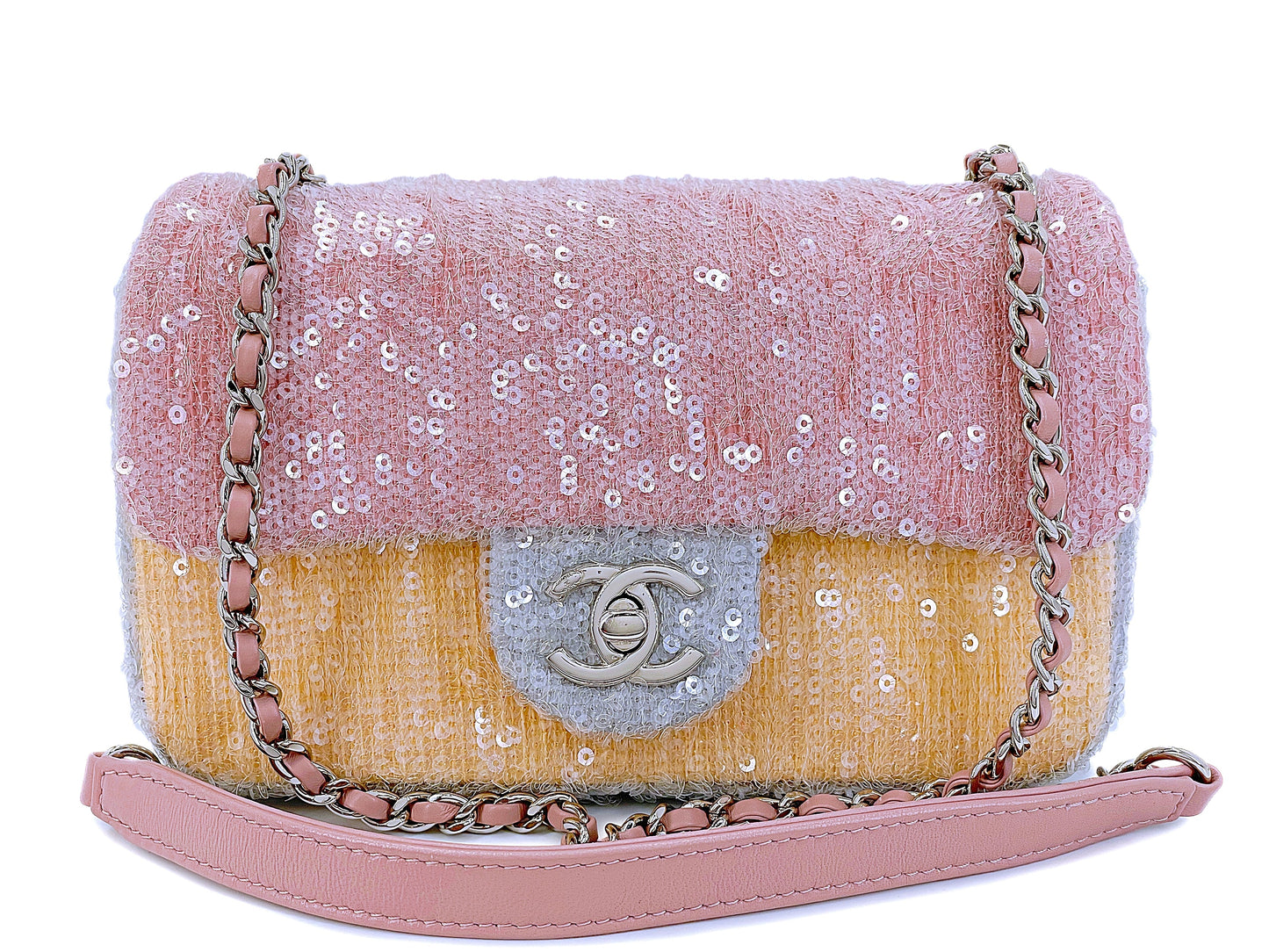 Chanel Pastel Rainbow Sequin Waterfall Rectangular Mini Flap Bag SHW