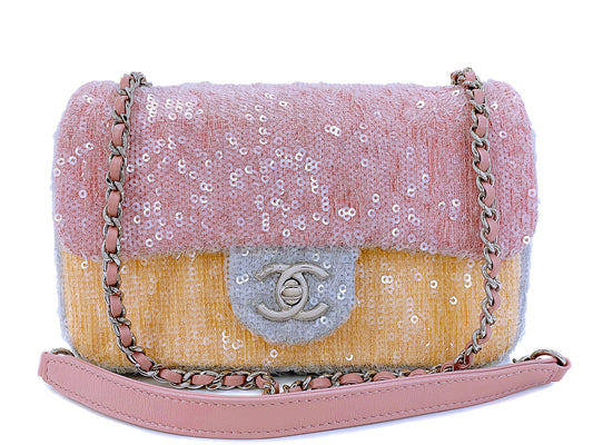 Chanel Pastel Rainbow Sequin Waterfall Rectangular Mini Flap Bag SHW